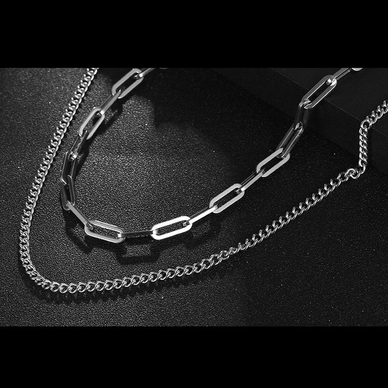 Double Layered Chain Mens Necklace