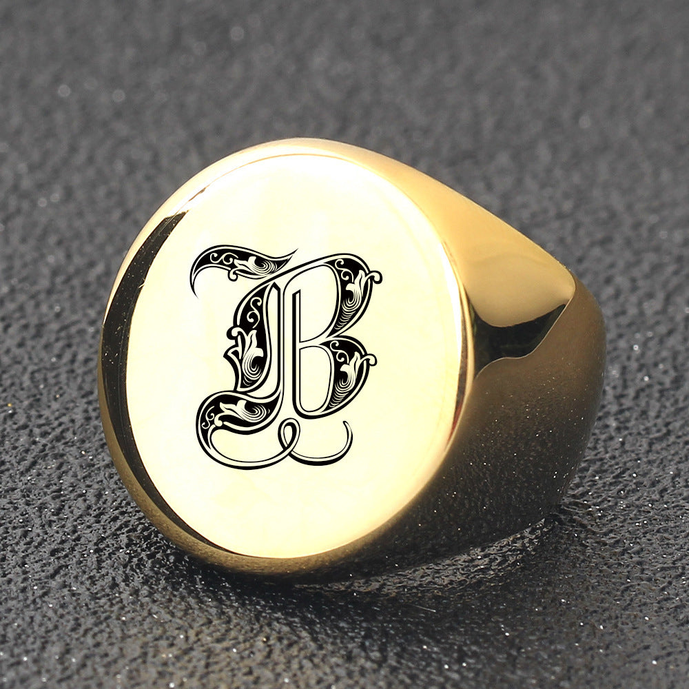 Name Initial Mens Ring Gift for Boyfriend 22mm
