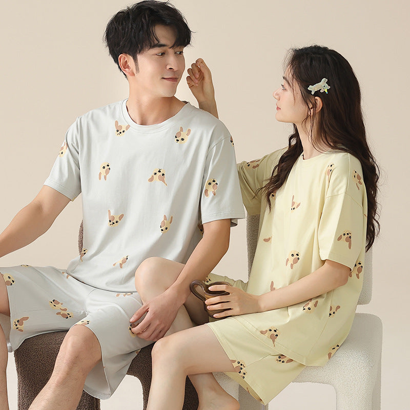 Dog Face Shorts Pajamas Set for Couples - 100% Cotton