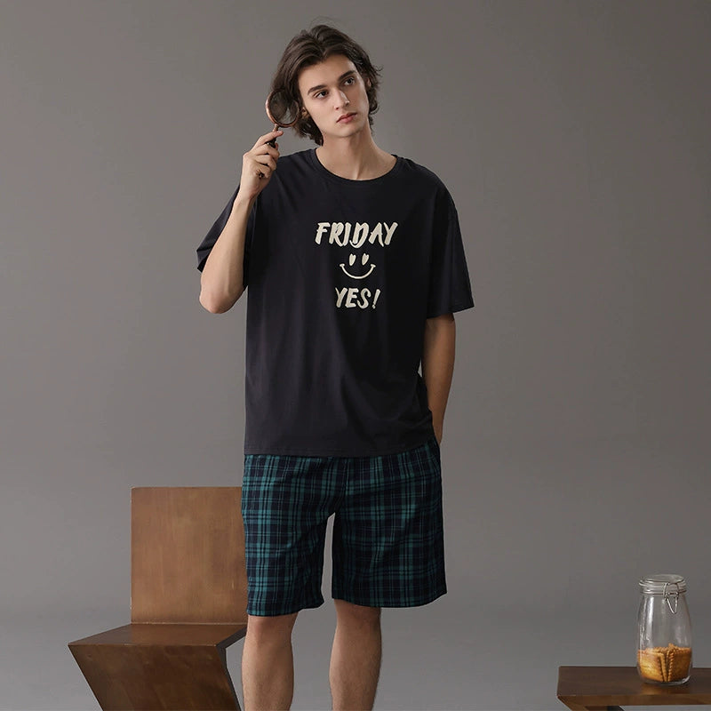 Gullei™ 4-Piece Plaid Pajamas Set Short-Sleeve 100% Cotton