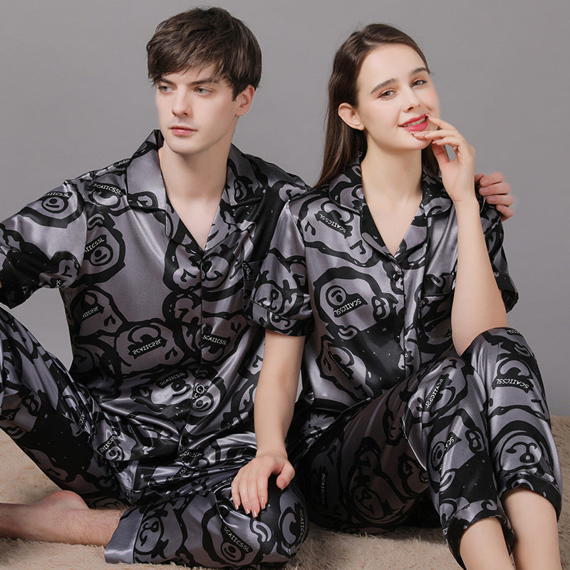 Matching Couple Silk Pajamas Nightwear Set
