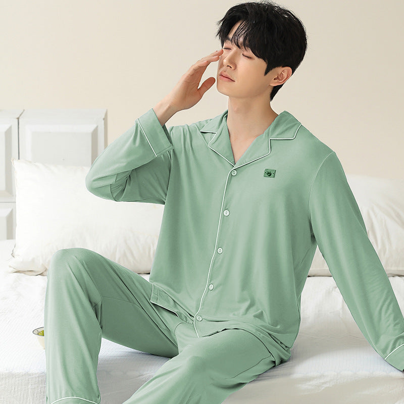 Long Sleeve Collar Matching Pajamas Set 100% Cotton