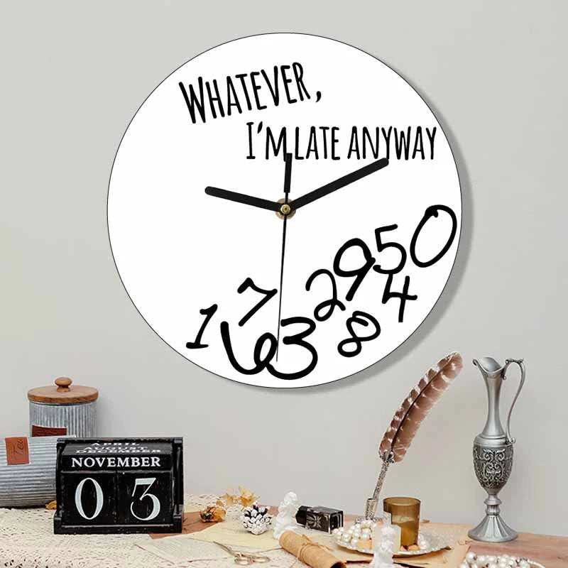 Funny Random Numbers Silent Wall Clock – “Whatever, I’m Late Anyway”