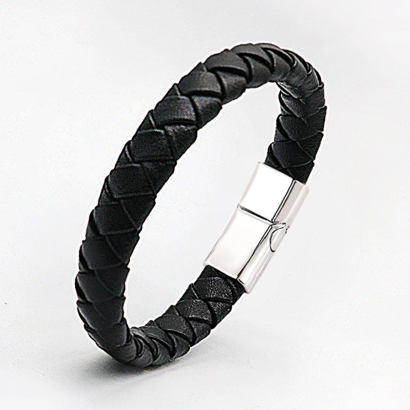 Custom Engraved Mens Leather Bracelet 21.5cm