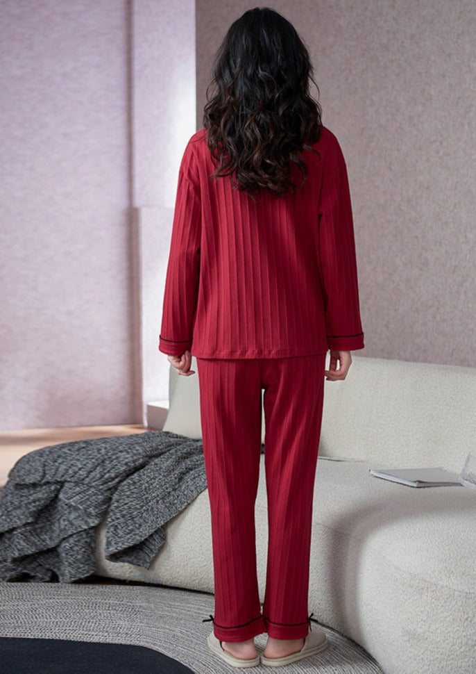 Matching Pajamas Set for Couples Red Pure Cotton