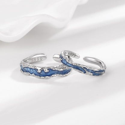 Engravable Ocean Theme Promise Rings Set for Couples