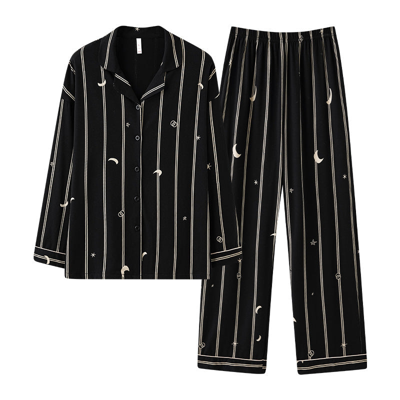 4-Piece Striped Black Matching Cotton Pajamas