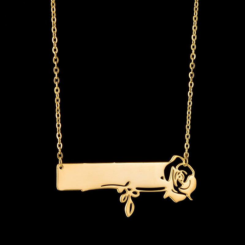 Rose Flower Personal Name Engraved Necklace