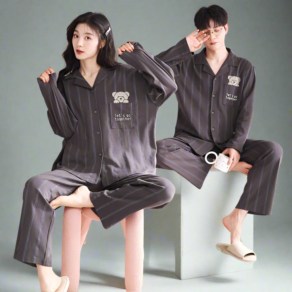 Matching Bear Couples Pajamas Set for Two 100% Cotton