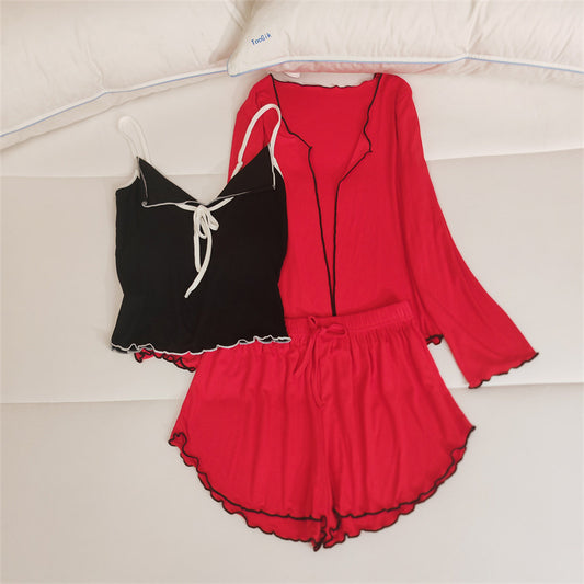 3-Piece Silky Slip Suspender Nightie 100% Cotton