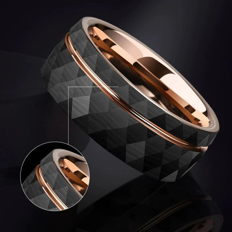 Engraved Guys Wedding Band 18K Gold Plated Tungsten