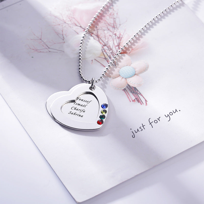 Personalized Family Names Engraved 1-6 Birthstones Necklace