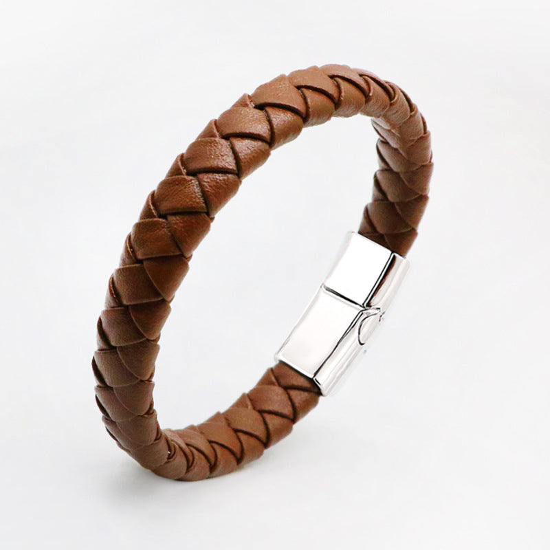 Custom Engraved Mens Leather Bracelet 21.5cm