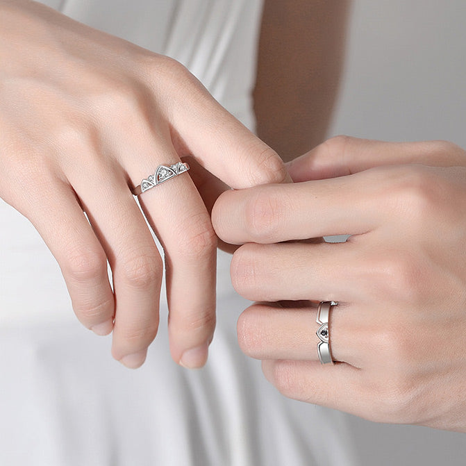 Matching Crowns Couple Rings with Names Engraved