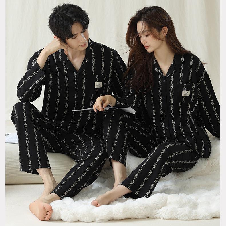 Button-Front Matching Black Couples Pajamas - Premium Cotton