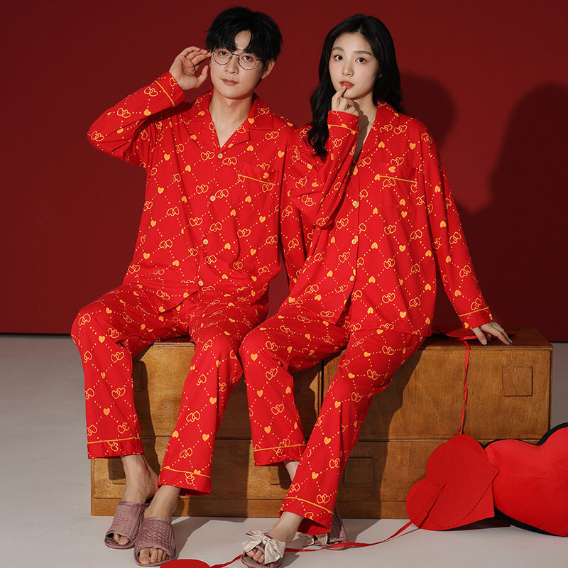 4-Piece Married Couples Red Pajamas Set 100% Cotton