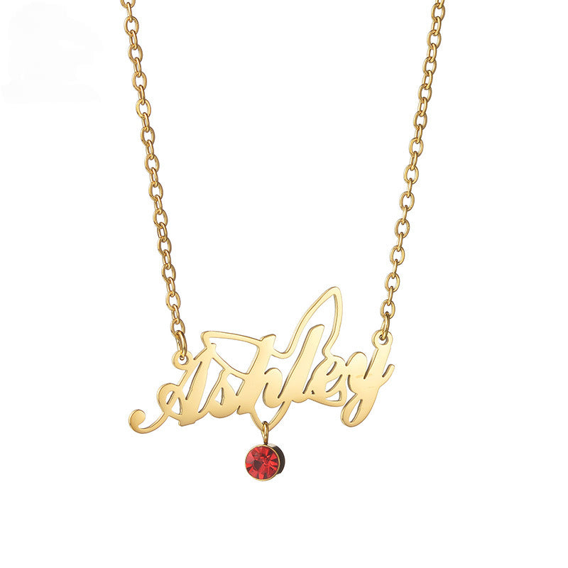Butterfly Charm Birthstone Name Necklace