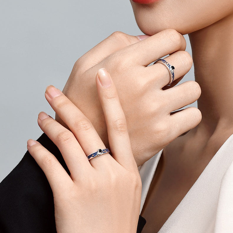 Spaceman Galaxy Couple Rings Set for Two