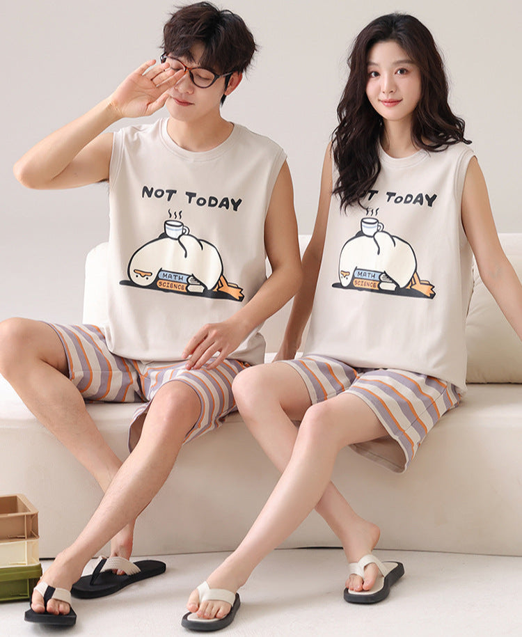 Cute Matching Summer Couple Pajamas - Short-sleeve 100% Cotton