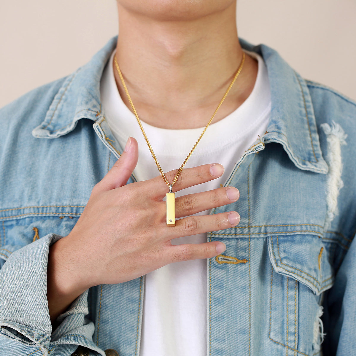 Vertical Bar Urn Cremation Memorial Necklace