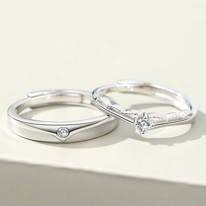 Matching Crown Rings Set Silver Adjustable Size