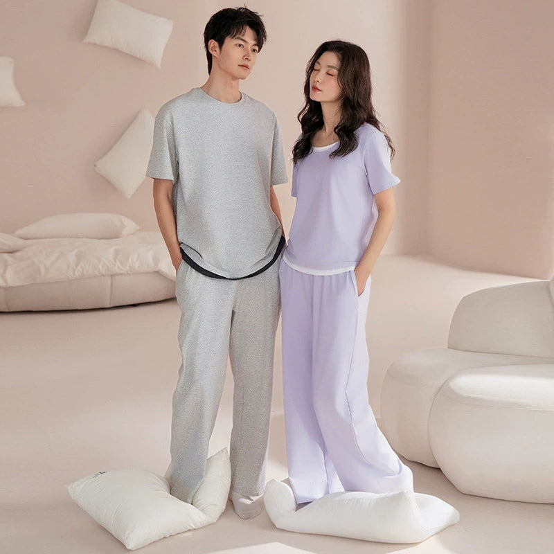 Minimalist Couple PJs - Matching Cotton Long Sleeve Set