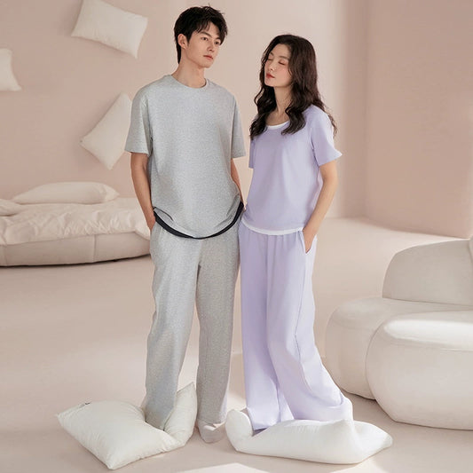Minimalist Couple PJs - Matching Cotton Long Sleeve Set