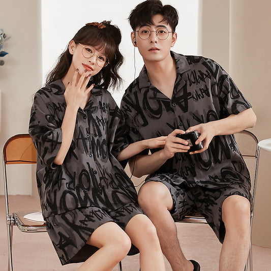 Summer Pajamas Set Short Sleeve PJs for Couples 100% Cotton