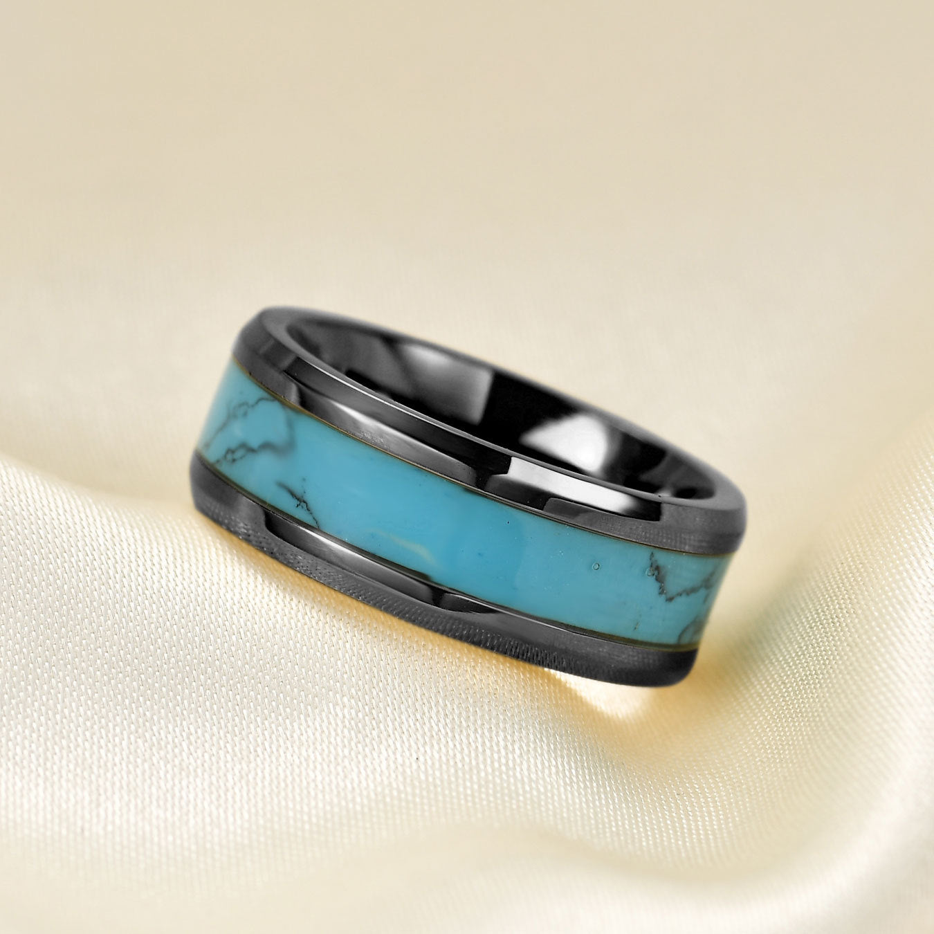 Custom Engraved Mens Wedding Ring Turquoise