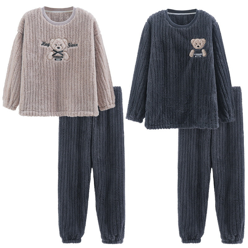 4-Piece Bear Print Winter Flannel Matching Pajamas Set