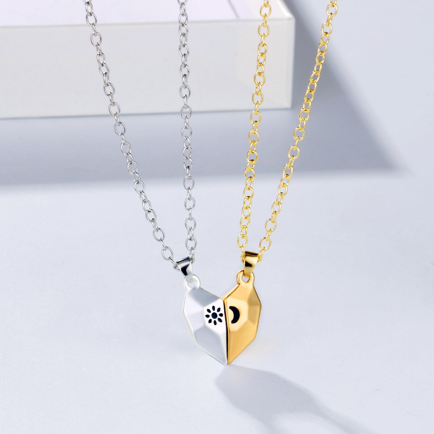 Custom Magnetic Hearts Sun and Moon Couple Jewelry Set