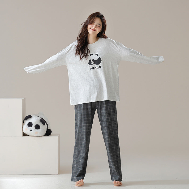 4-Piece Plaid Pattern Pandas Matching Cotton Pajamas
