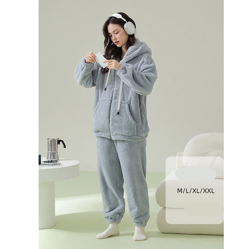4-Piece Warm Hoodie Matching Pajamas Set for Couples