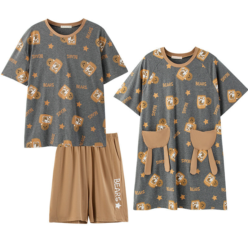 Matching Short Sleeves Pajamas Set for Couples Pure Cotton