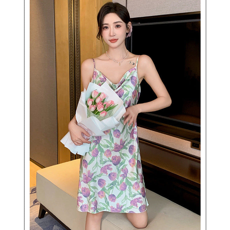 Floral Print Slip Suspender Nightie 100% Polyester