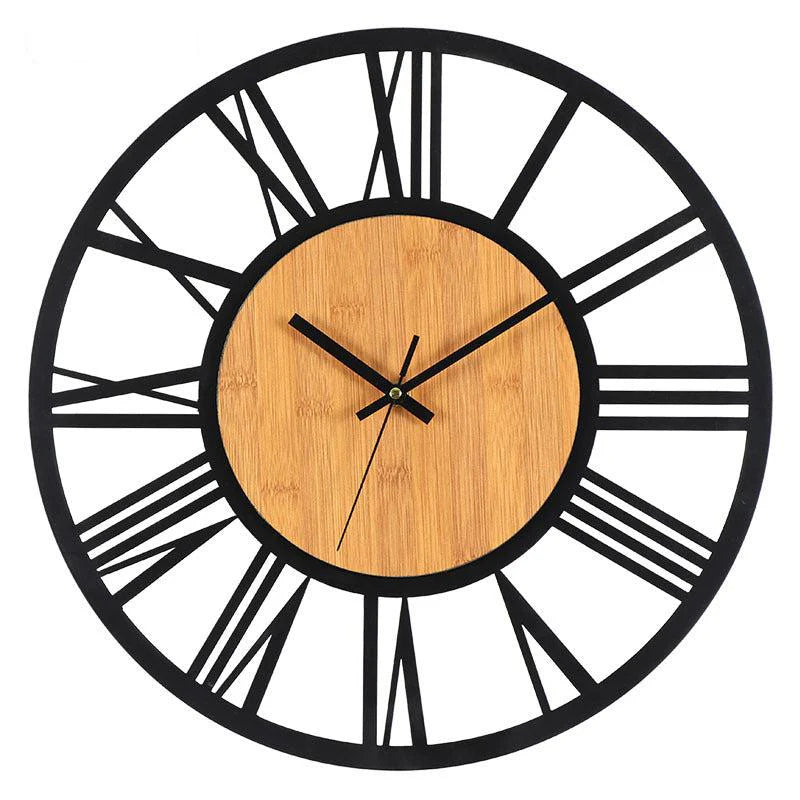 Roman Numbers Silent Wall Clock – Timeless Metal & Wood Design
