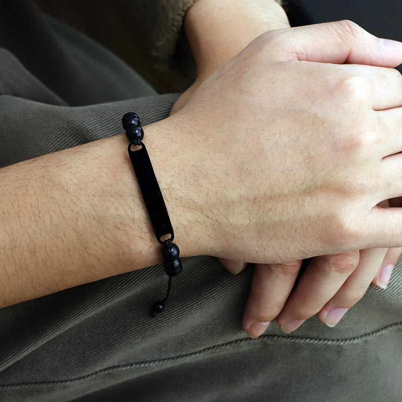 Engraved Obsidian Beads Mens bracelet