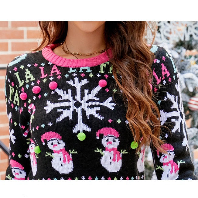 Ladies Christmas Sweater Black Sweatshirt