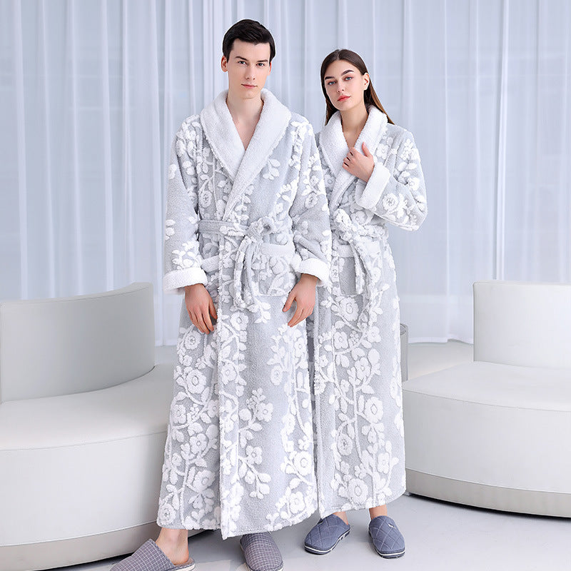 Floral Thickened Flannel Robe Nightgown Set