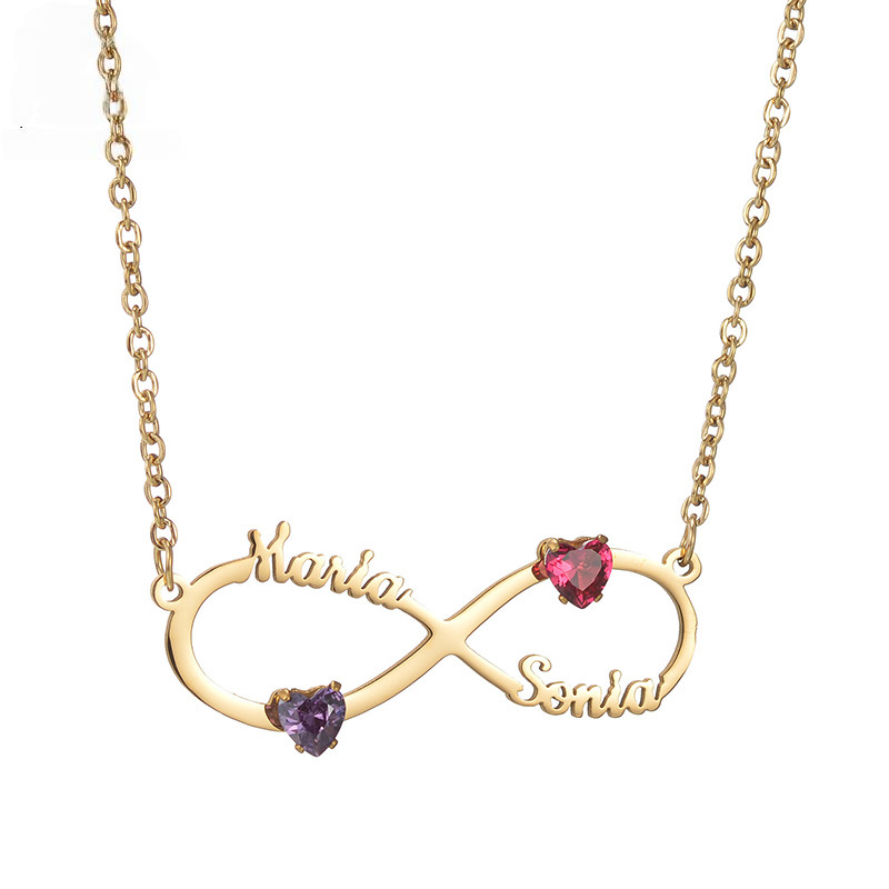 Personal Birthstone Couple Names Necklace