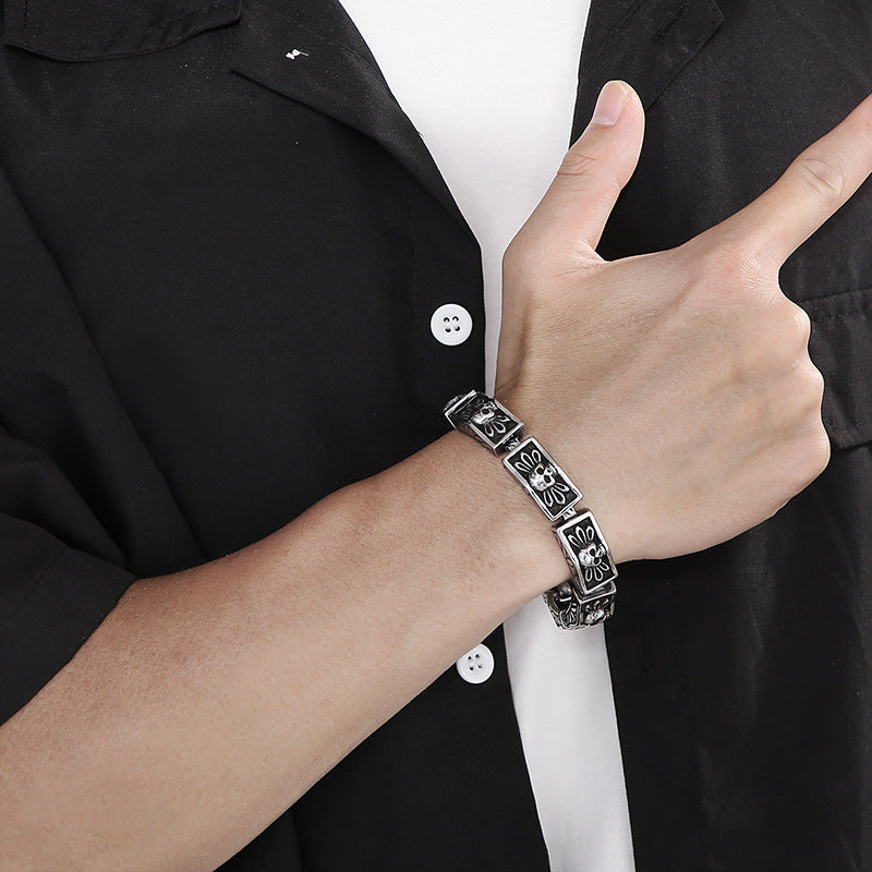 Custom Vintage Skull Mens Steel Bracelet 21.5cm