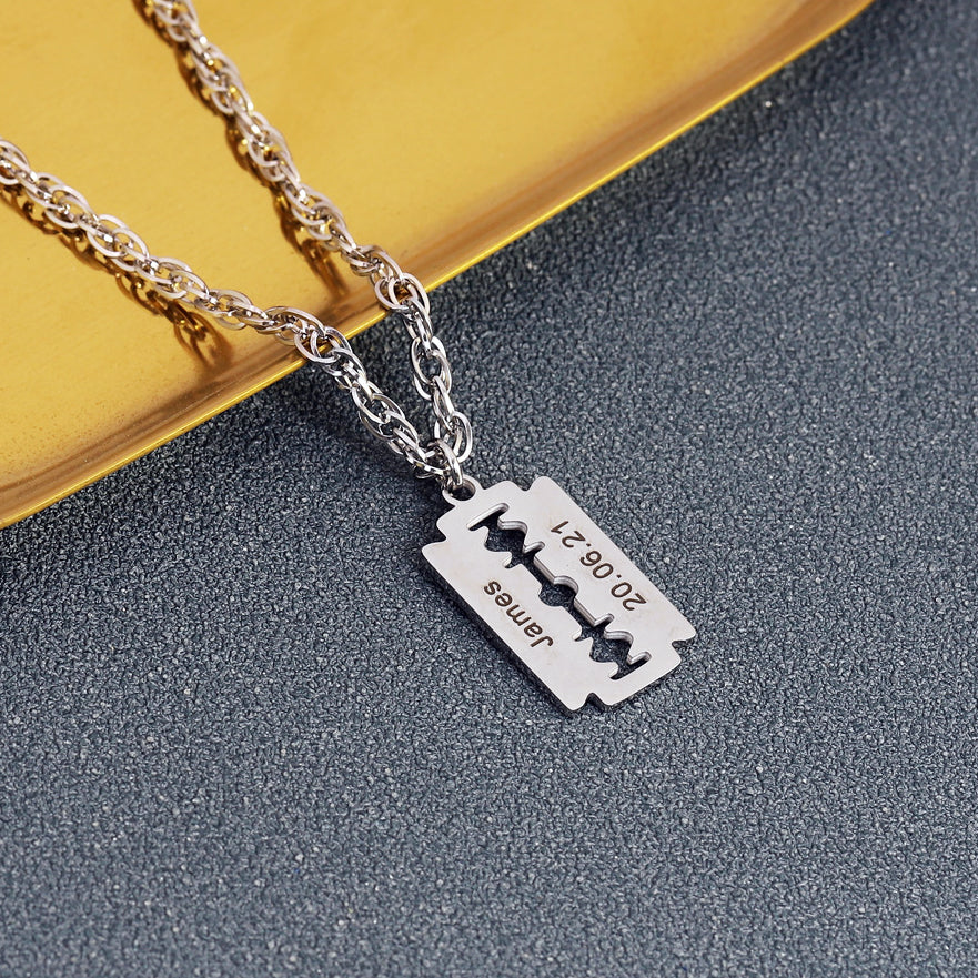 Custom Engraved Blade Necklace Gift for Barber