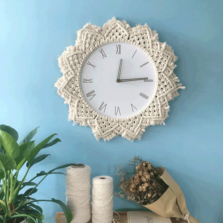 Boho Tapestry Silent Wall Clock – Nordic, Large