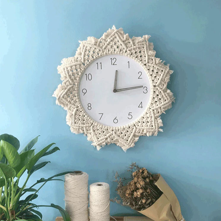 Boho Tapestry Silent Wall Clock – Nordic, Large