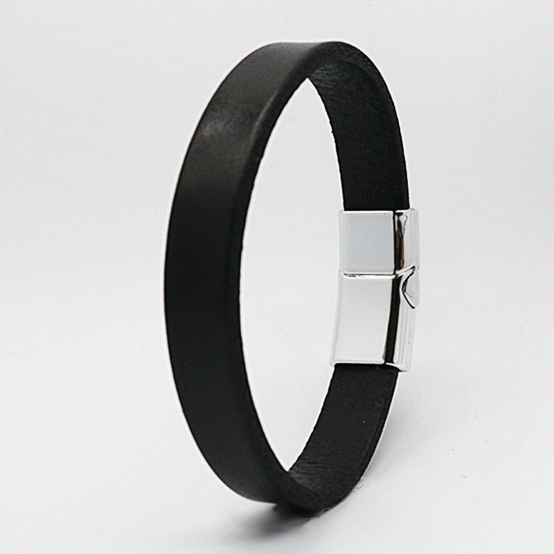 Magnetic Buckle Mens Leather Bracelet 22cm