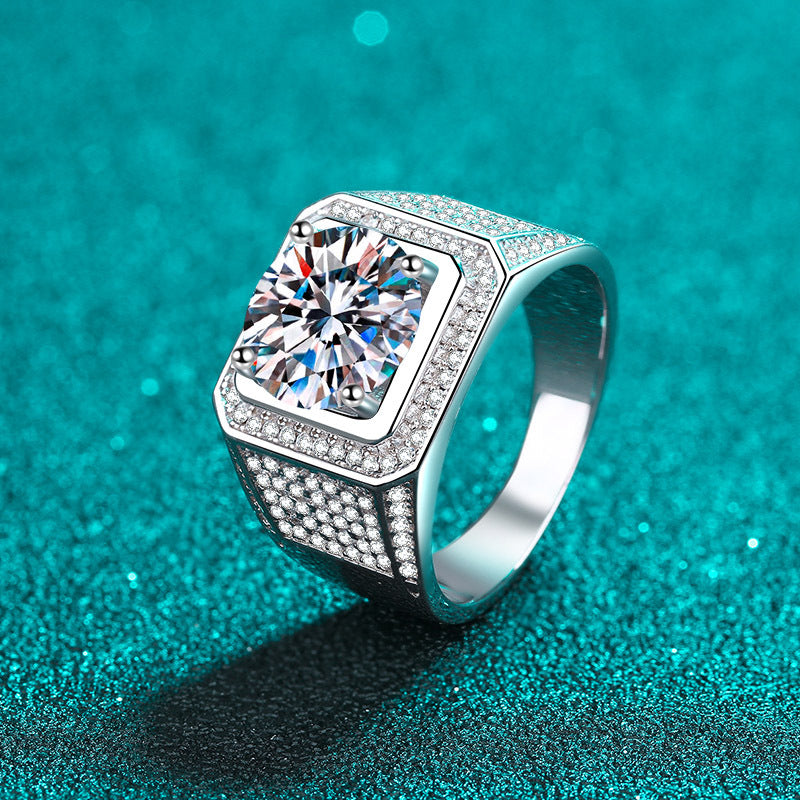 Engraved 2 Carats Moissanite Ring for Men