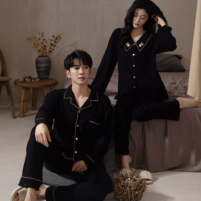 Matching Pajamas Set for Couples - Black Pure Cotton Loungewear