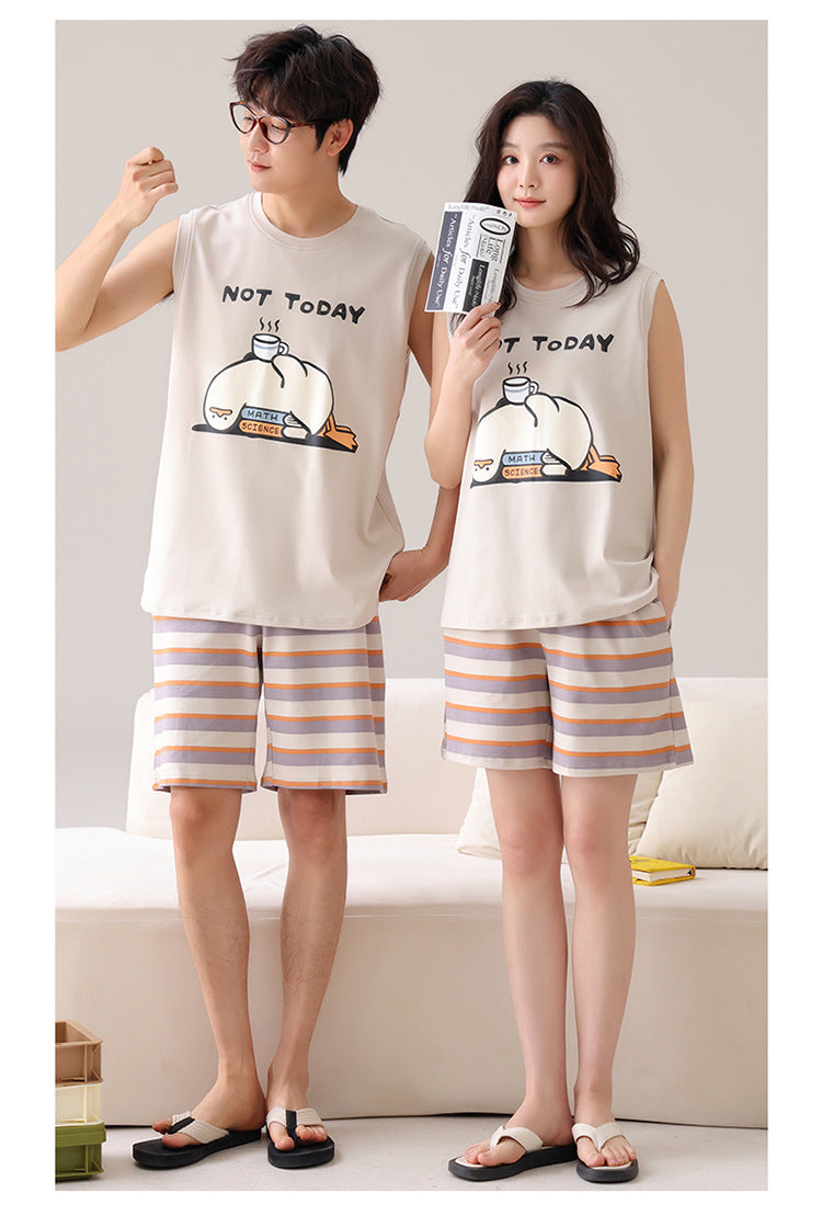 Cute Matching Summer Couple Pajamas - Short-sleeve 100% Cotton