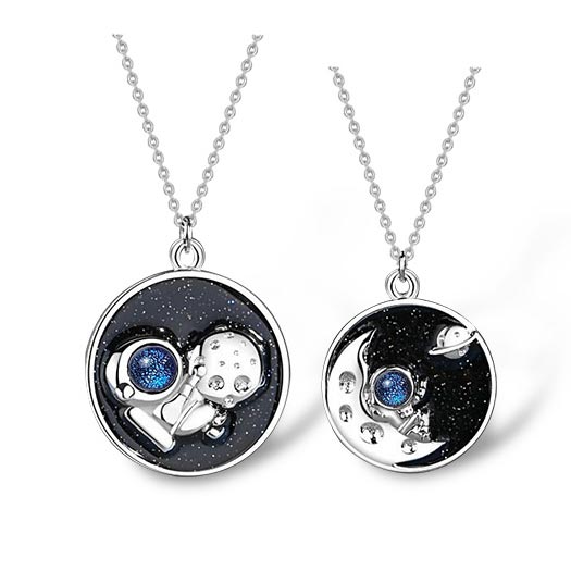 Personalized Couple Necklaces Set for Space Fans