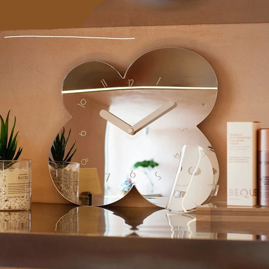 Real Mirror Flower Shaped Silent Table Clock